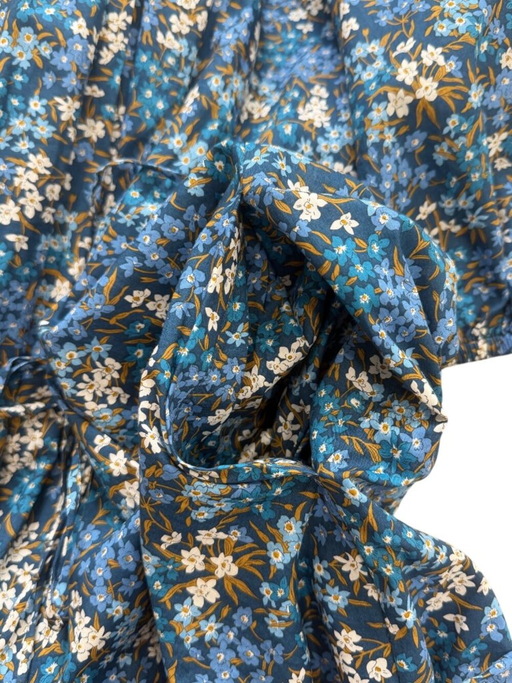 J. Crew Women Size L Dress Liberty Fabric Blue Floral Smocked Puff-Sleeve Cotton - Picture 5 of 8